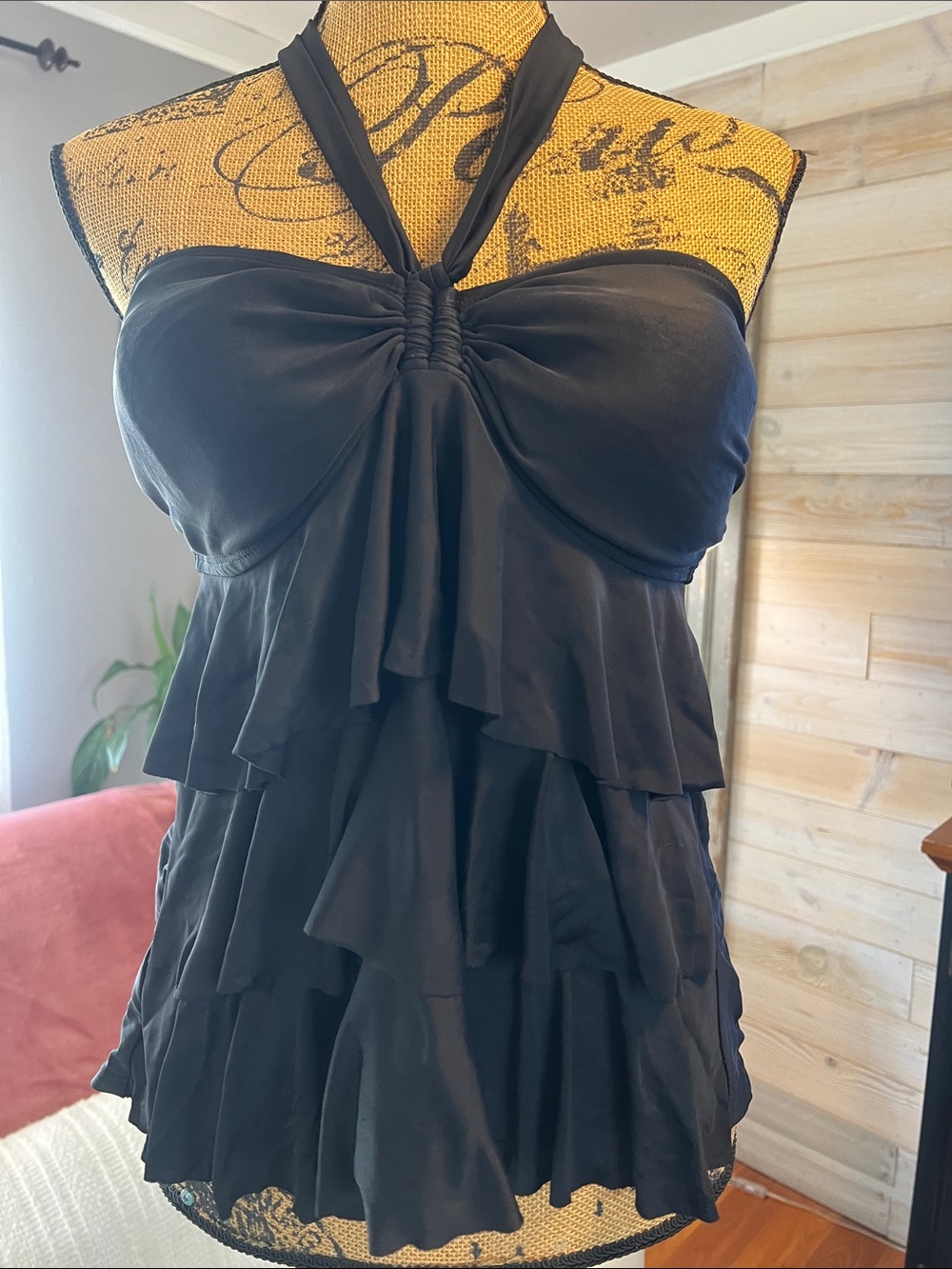 Black Halter Ruffle Camisole